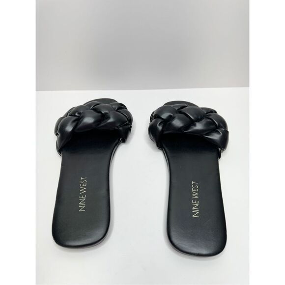 Nine West Sandals Size 6 Black Braided Strap Slip On Slides - Picture 5 of 8